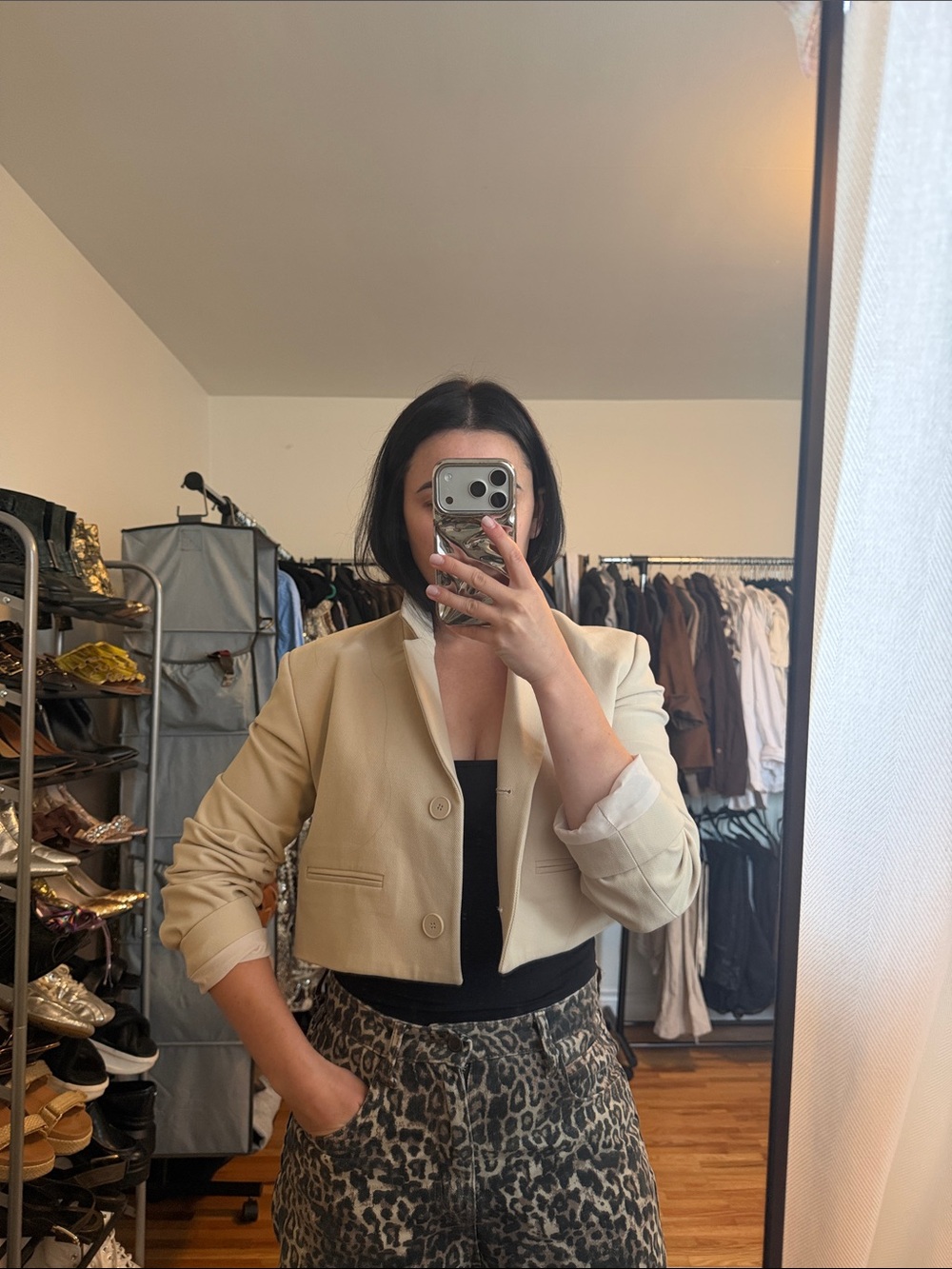 Cropped Beige Women's Blazer Jacket - Versatile Tailored Coat OAK+FORT